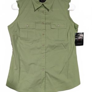 Axcess Sleeveless Button-Up Shirt Vest - Light Green - Womens Size Small