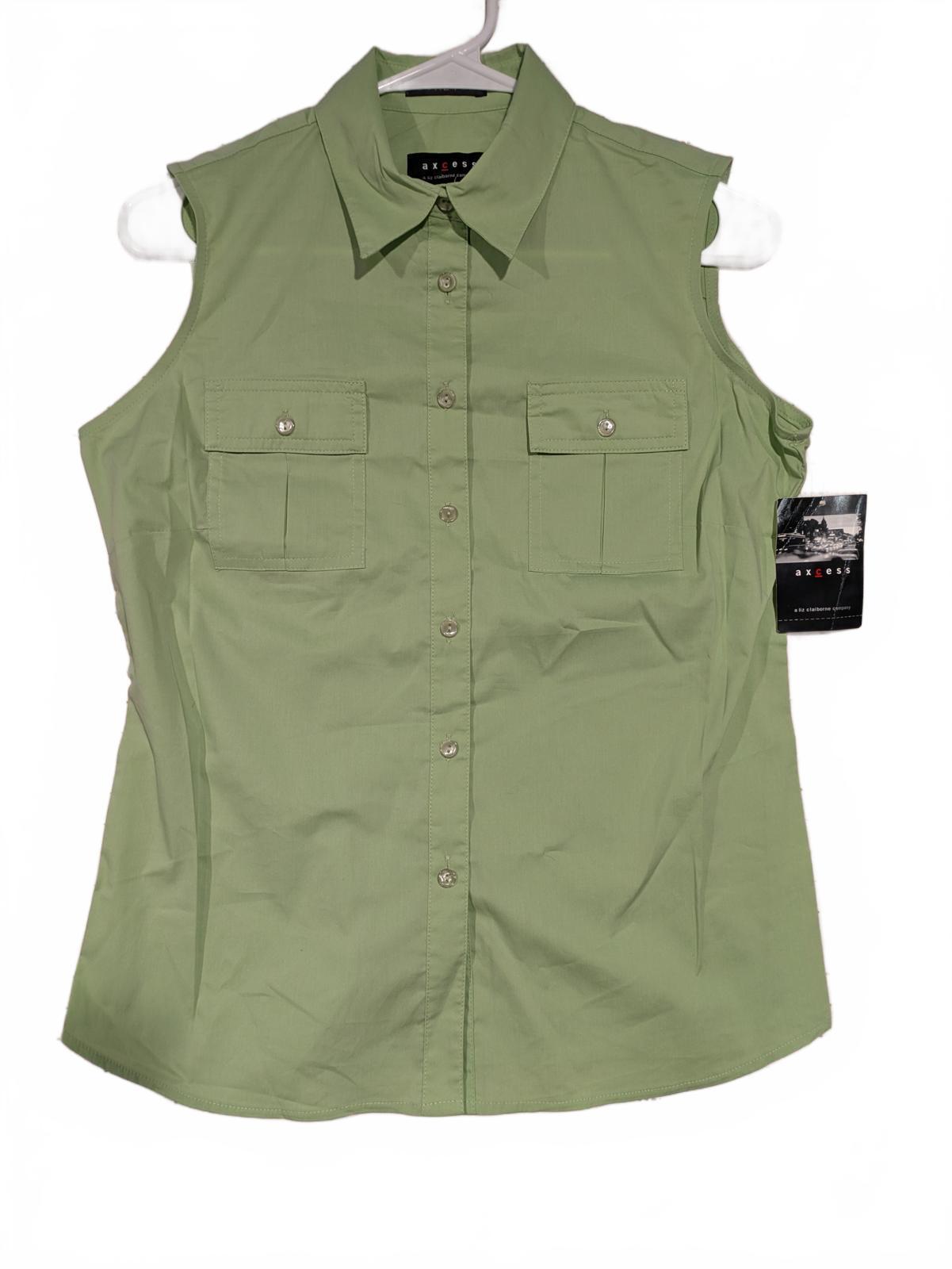 Axcess Sleeveless Button-Up Shirt Vest - Light Green - Womens Size Small