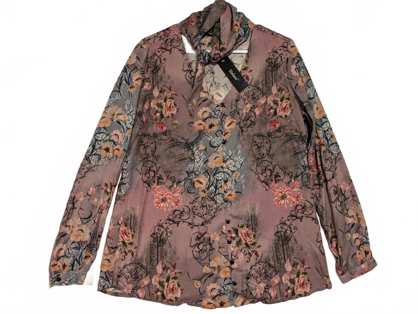 Tolani Floral Print Long Sleeve Blouse Neck Wrap Tie Choker Womens Small NWT