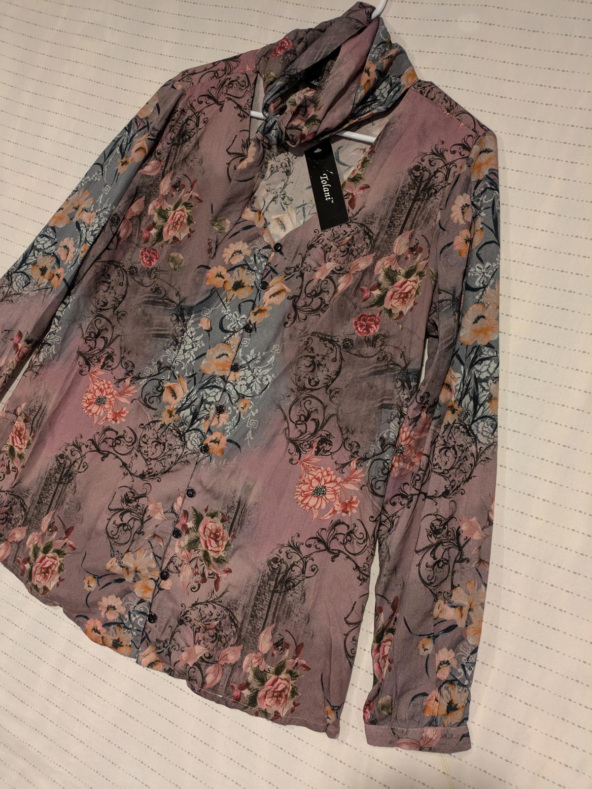 Tolani Floral Print Long Sleeve Blouse Neck Wrap Tie Choker Womens Small NWT - Image 2