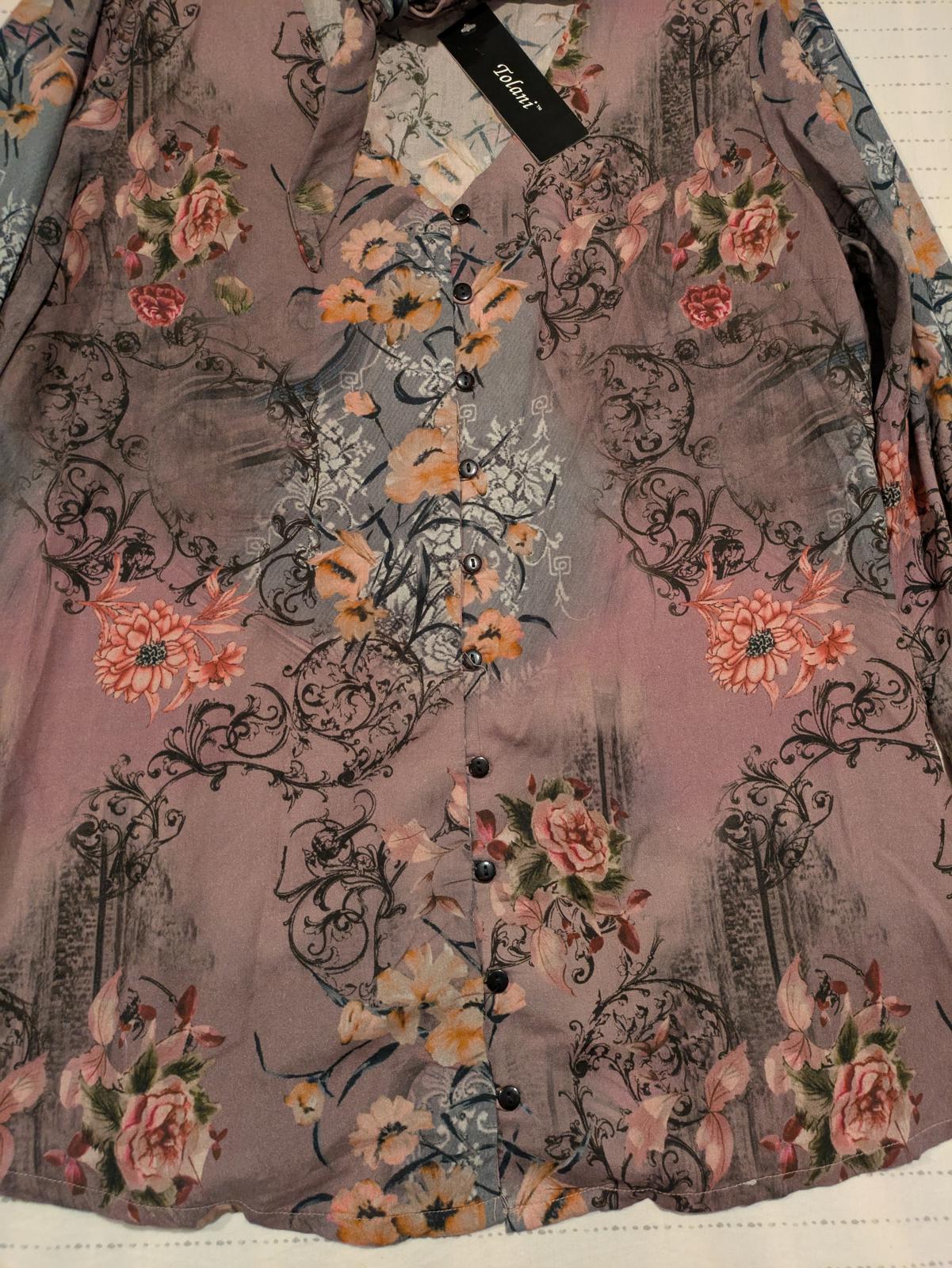 Tolani Floral Print Long Sleeve Blouse Neck Wrap Tie Choker Womens Small NWT - Image 4