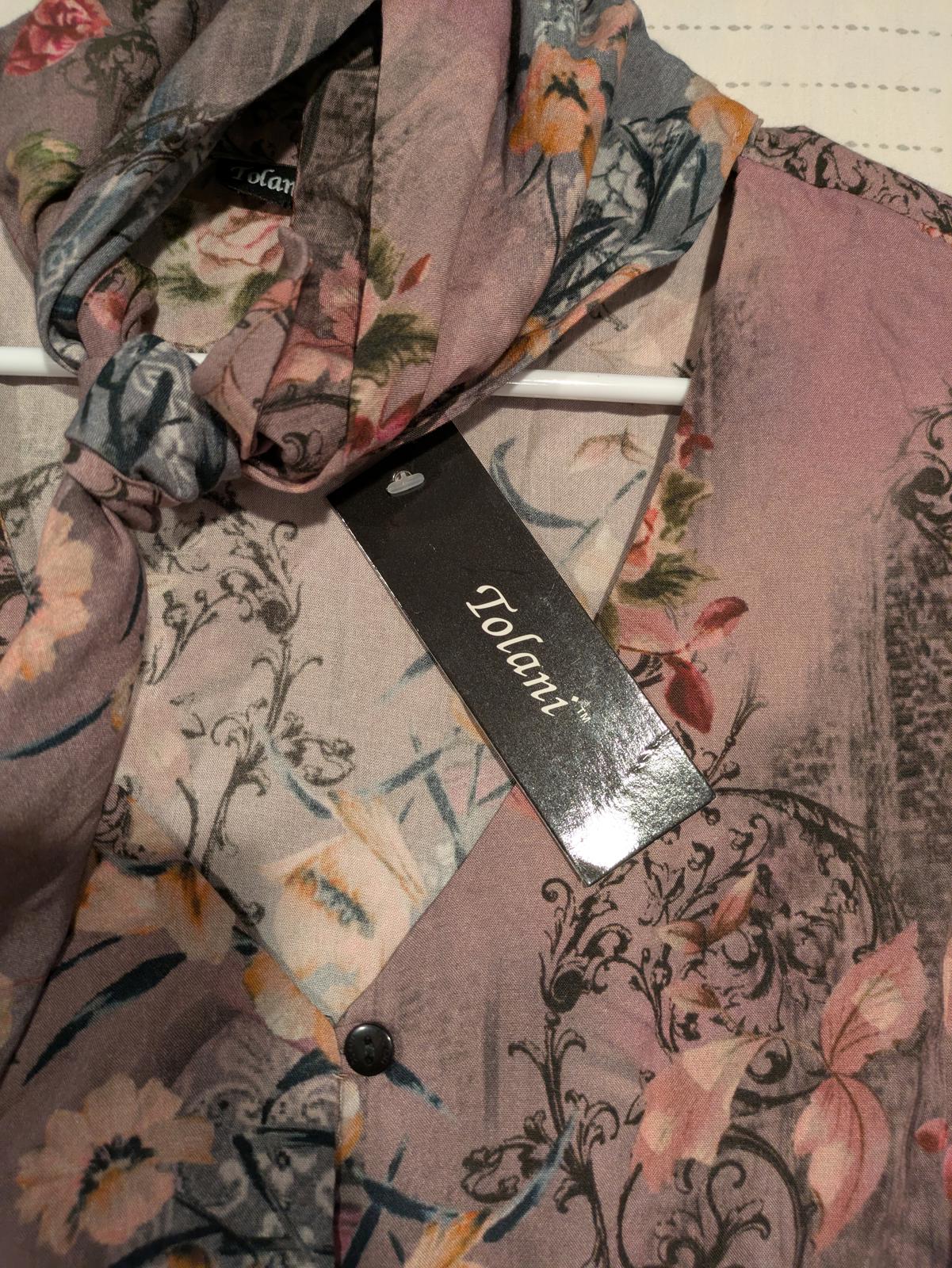Tolani Floral Print Long Sleeve Blouse Neck Wrap Tie Choker Womens Small NWT - Image 5