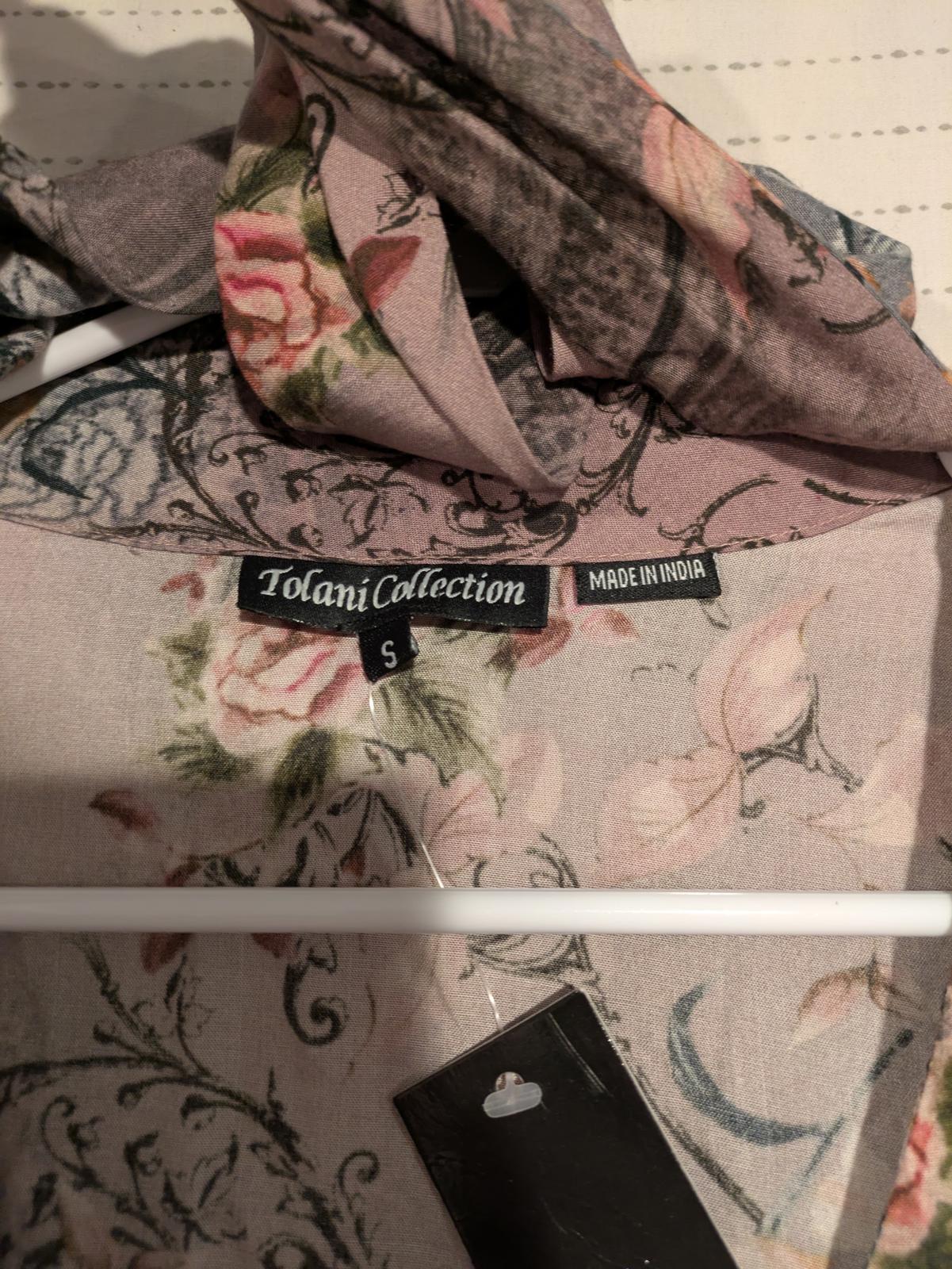 Tolani Floral Print Long Sleeve Blouse Neck Wrap Tie Choker Womens Small NWT - Image 7