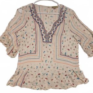 Democracy Chic Floral Embroidered Blouse with Ruffle Hem Womens Medium Rayon