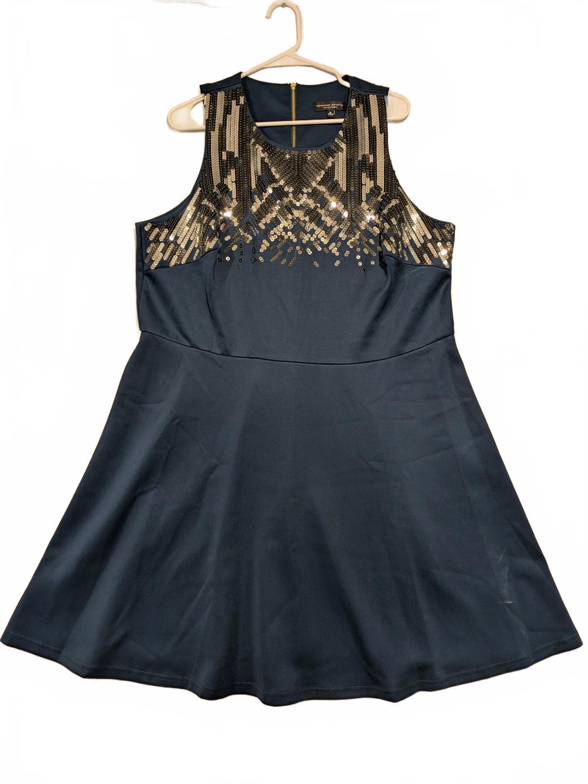 Spenser Jeremy Woman Navy Blue Sequined Dress Womens 1XL Zipper Back