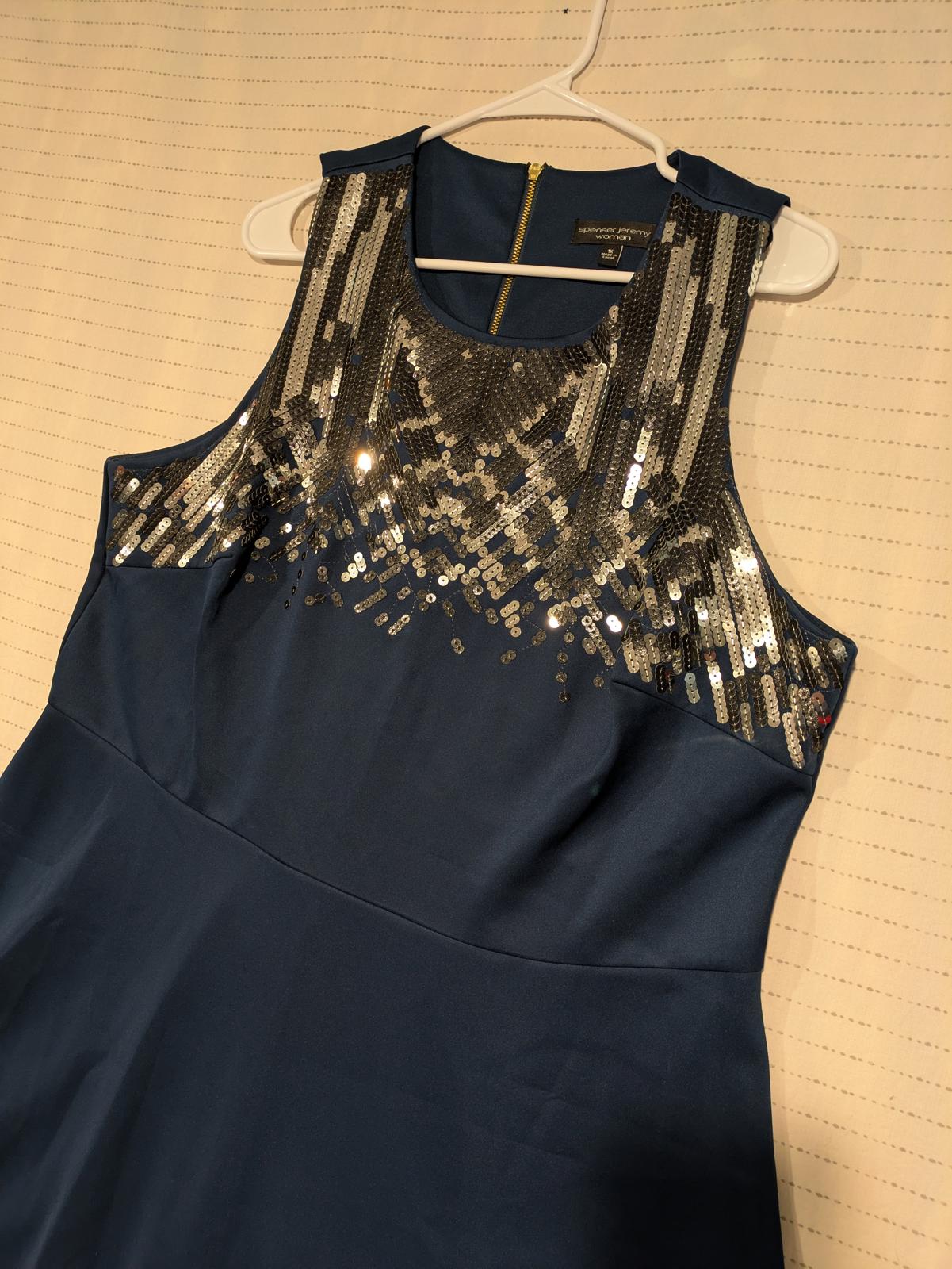 Spenser Jeremy Woman Navy Blue Sequined Dress Womens 1XL Zipper Back - Image 2