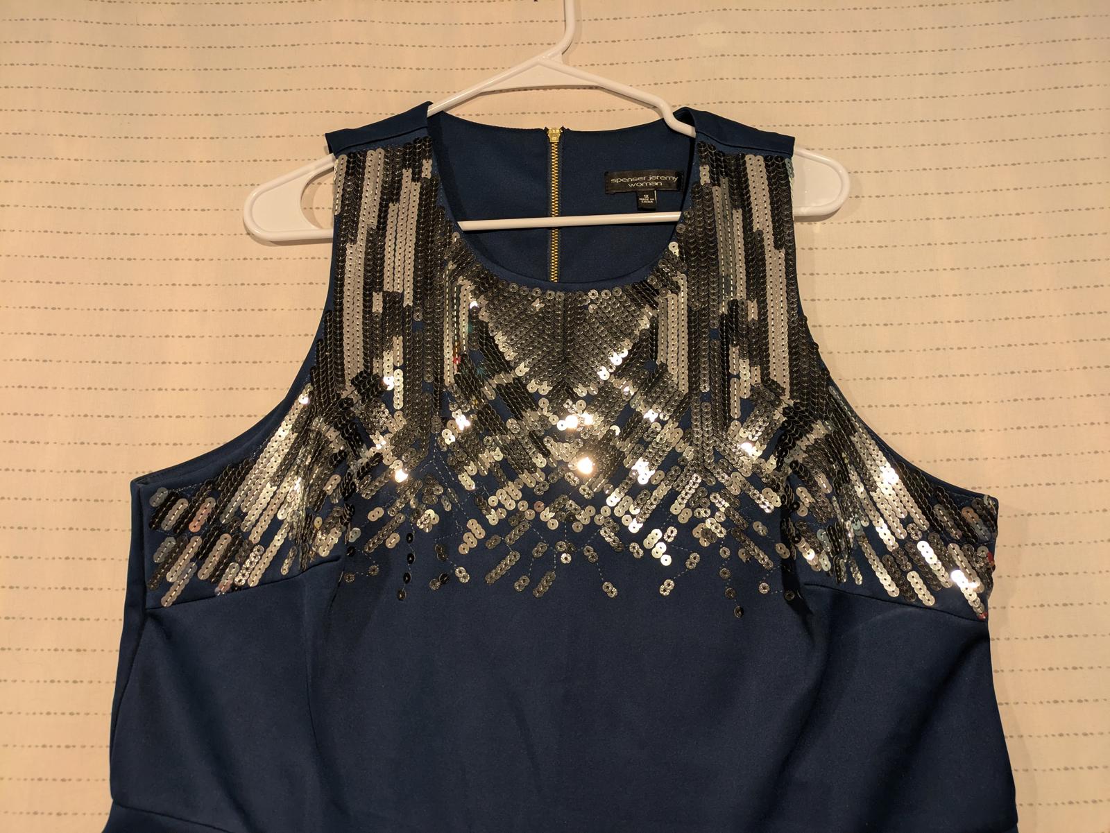Spenser Jeremy Woman Navy Blue Sequined Dress Womens 1XL Zipper Back - Image 5