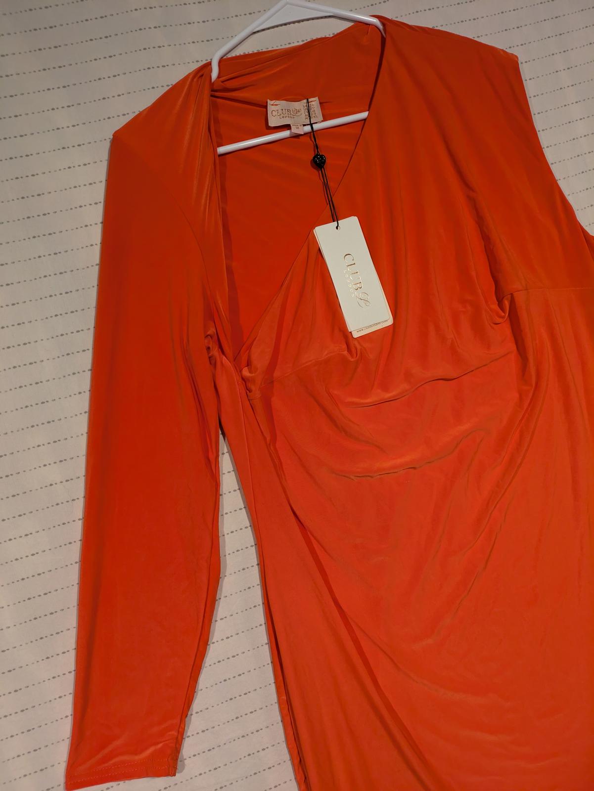 Club London Chic Women's Long One Sleeve Tunic Bright Peach Orange Size 24 20x35 - Image 4