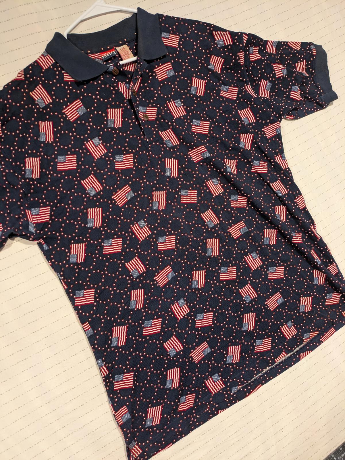 American Impact Patriotic Flag Print Polo Shirt Mens Large 100% Cotton AOP - Image 2