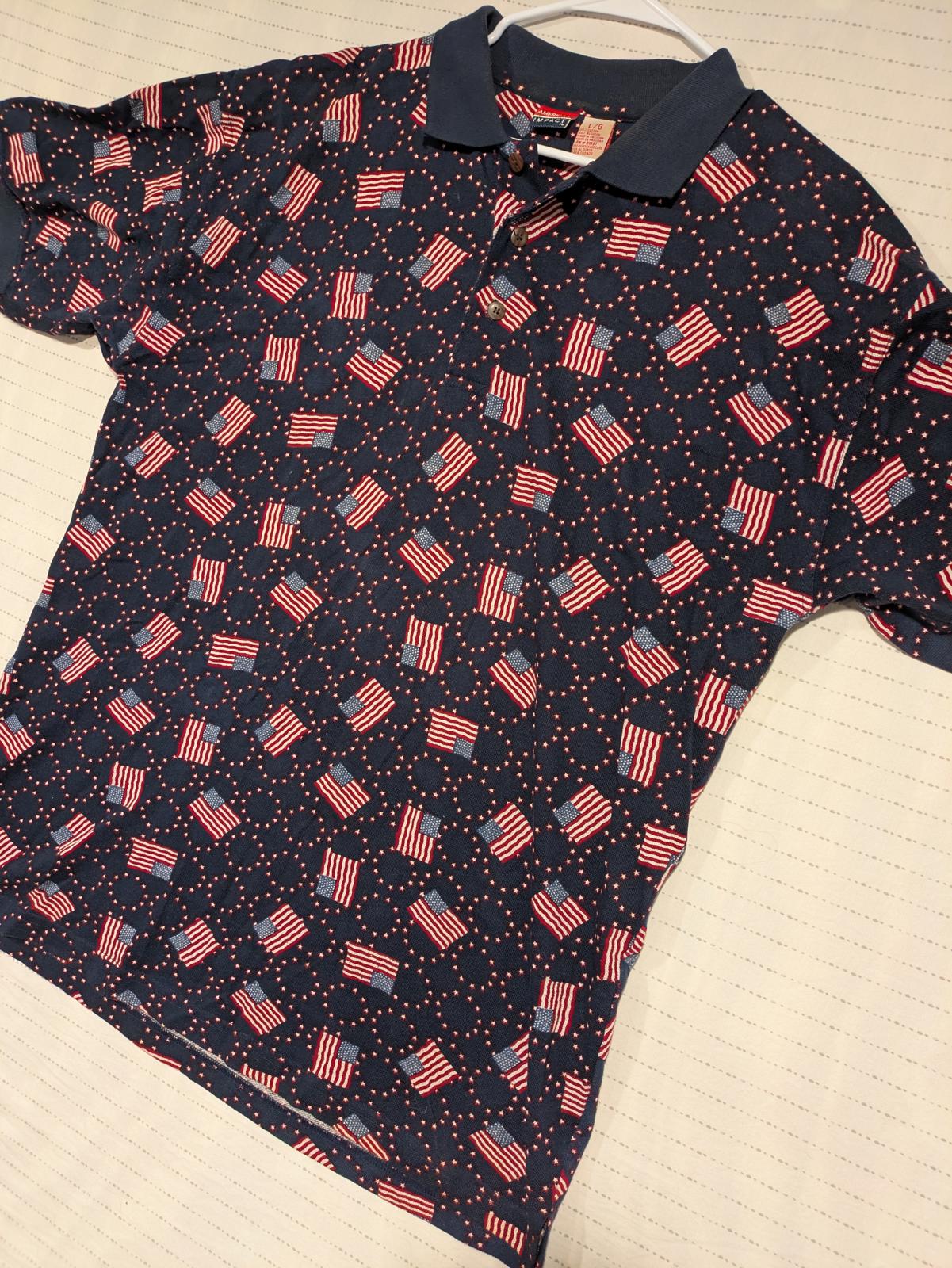 American Impact Patriotic Flag Print Polo Shirt Mens Large 100% Cotton AOP - Image 3
