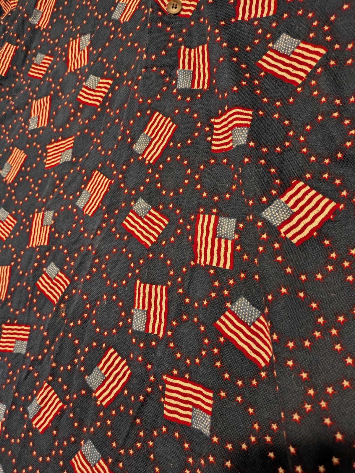 American Impact Patriotic Flag Print Polo Shirt Mens Large 100% Cotton AOP - Image 4