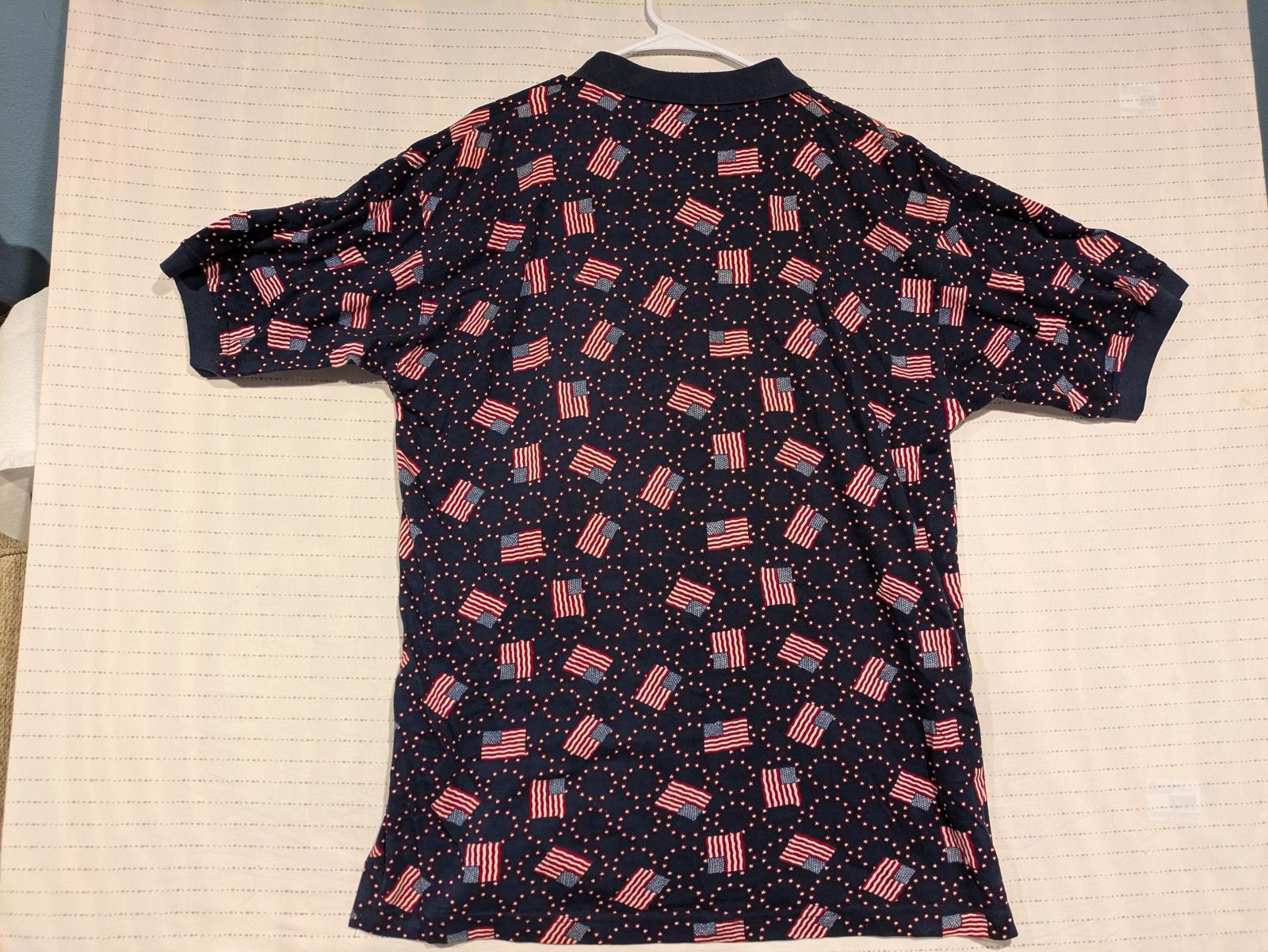 American Impact Patriotic Flag Print Polo Shirt Mens Large 100% Cotton AOP - Image 10