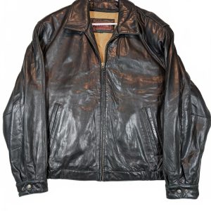 J Park Couture Leather Jacket Zip Front Bomber Coat Black Mens Large