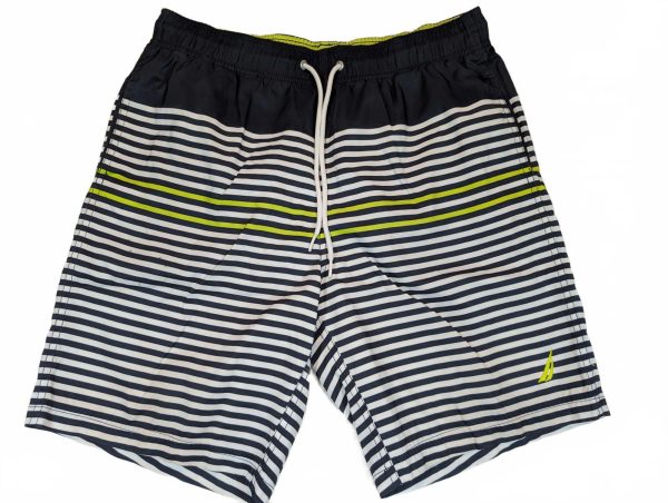 Nautica Striped Swim Trunks Board Shorts Drawstring Mens Medium Blue 32x9
