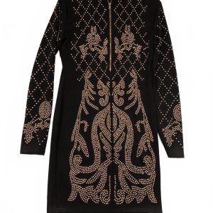 Revamped Elegant Black Beaded Rose Gold Studded Dress with Zip-Up Detail