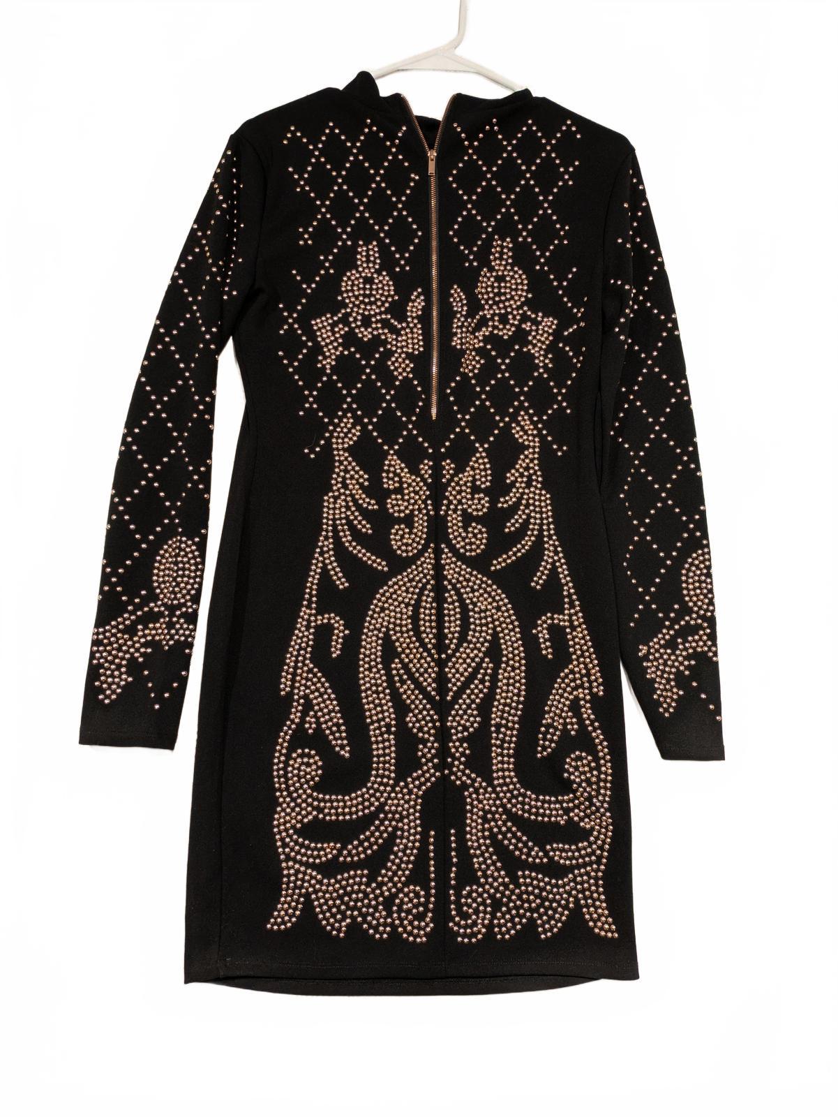 Revamped Elegant Black Beaded Rose Gold Studded Dress with Zip-Up Detail