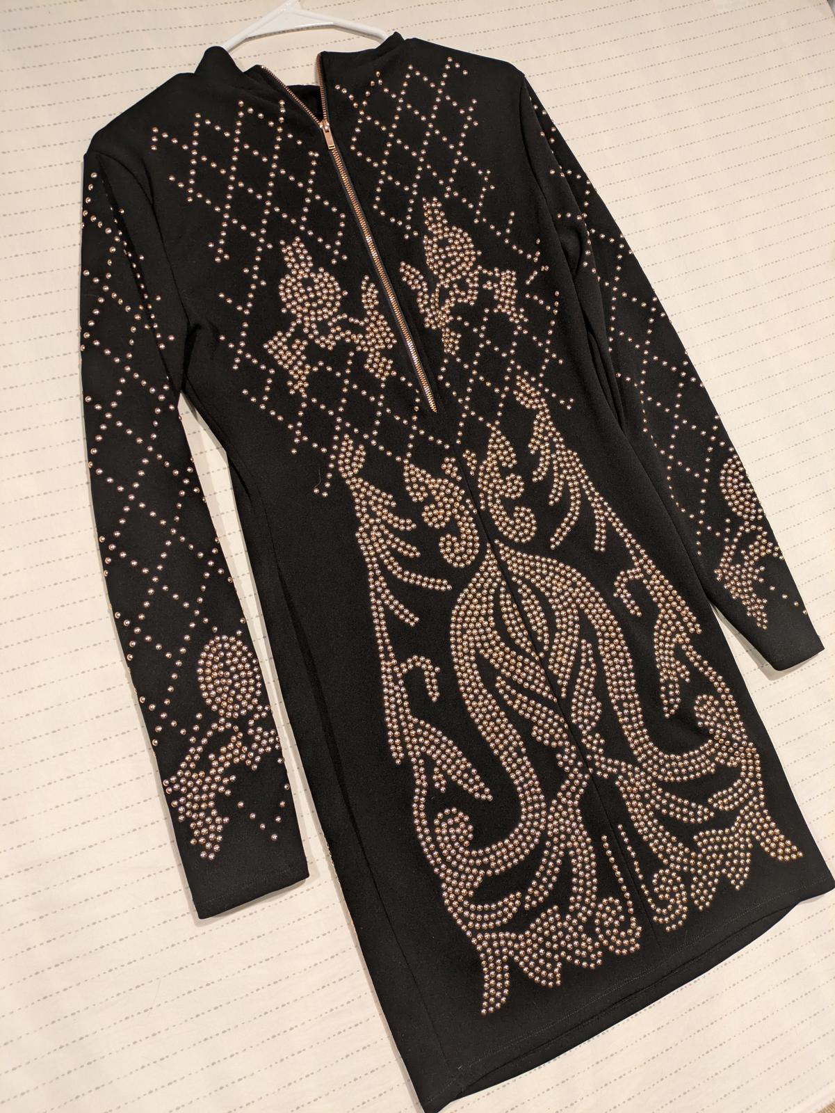 Revamped Elegant Black Beaded Rose Gold Studded Dress with Zip-Up Detail - Image 2