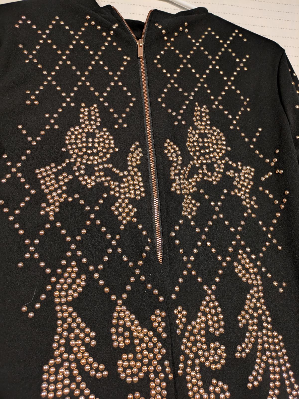 Revamped Elegant Black Beaded Rose Gold Studded Dress with Zip-Up Detail - Image 4