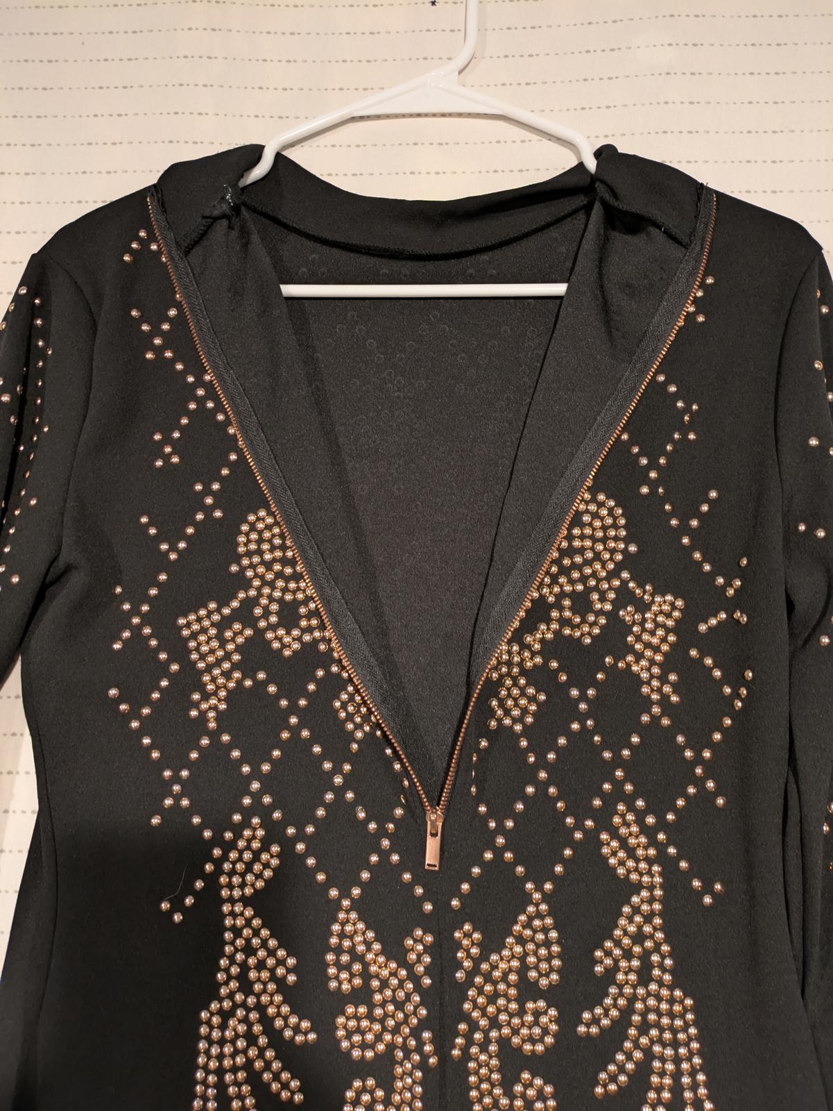Revamped Elegant Black Beaded Rose Gold Studded Dress with Zip-Up Detail - Image 6