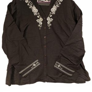 Emma James Chic Embroidered Button-Down Top Blouse Black Womens 3XL 23W