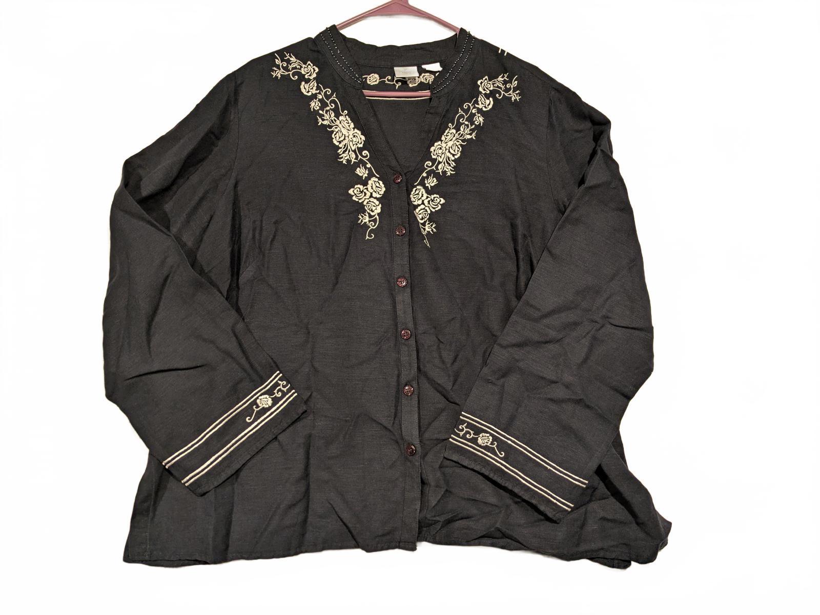 Emma James Womens Elegant Embroidered Beaded Button-Up Blouse Navy 24W