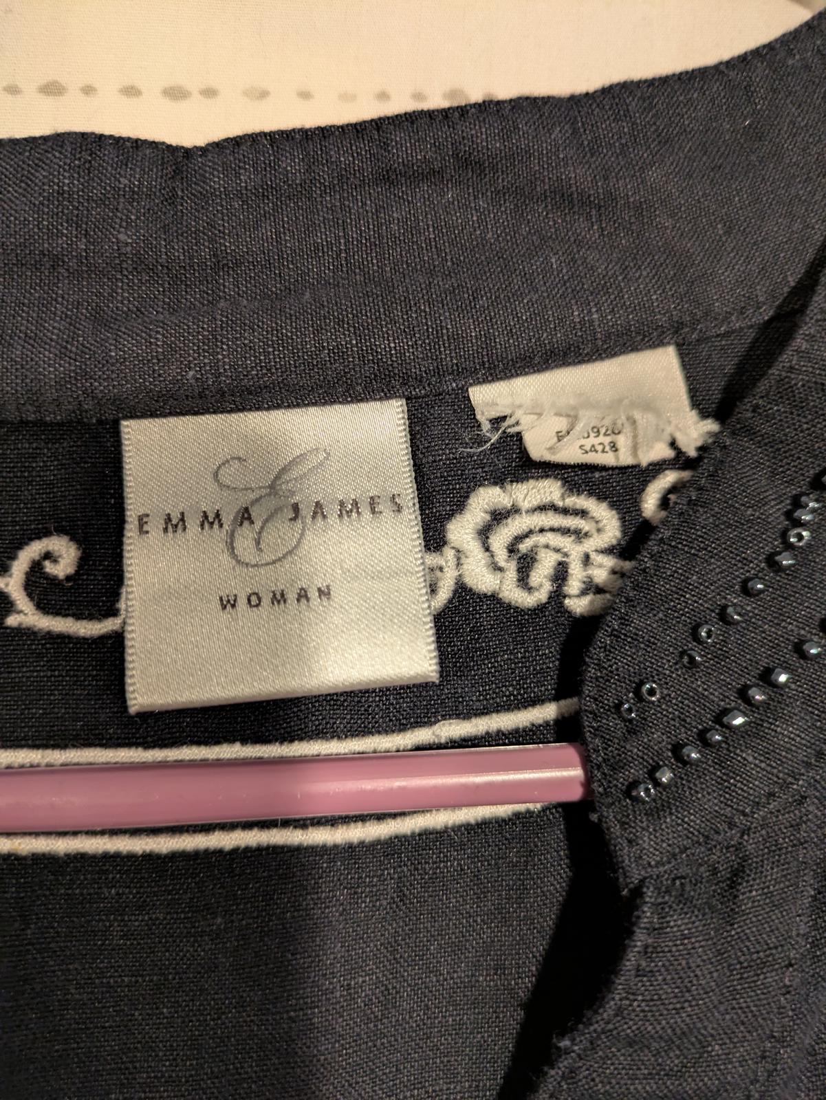 Emma James Womens Elegant Embroidered Beaded Button-Up Blouse Navy 24W - Image 5
