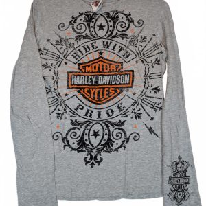 Harley Davidson Ride With Pride Graphic Tee Gray Long Sleeve Womens M