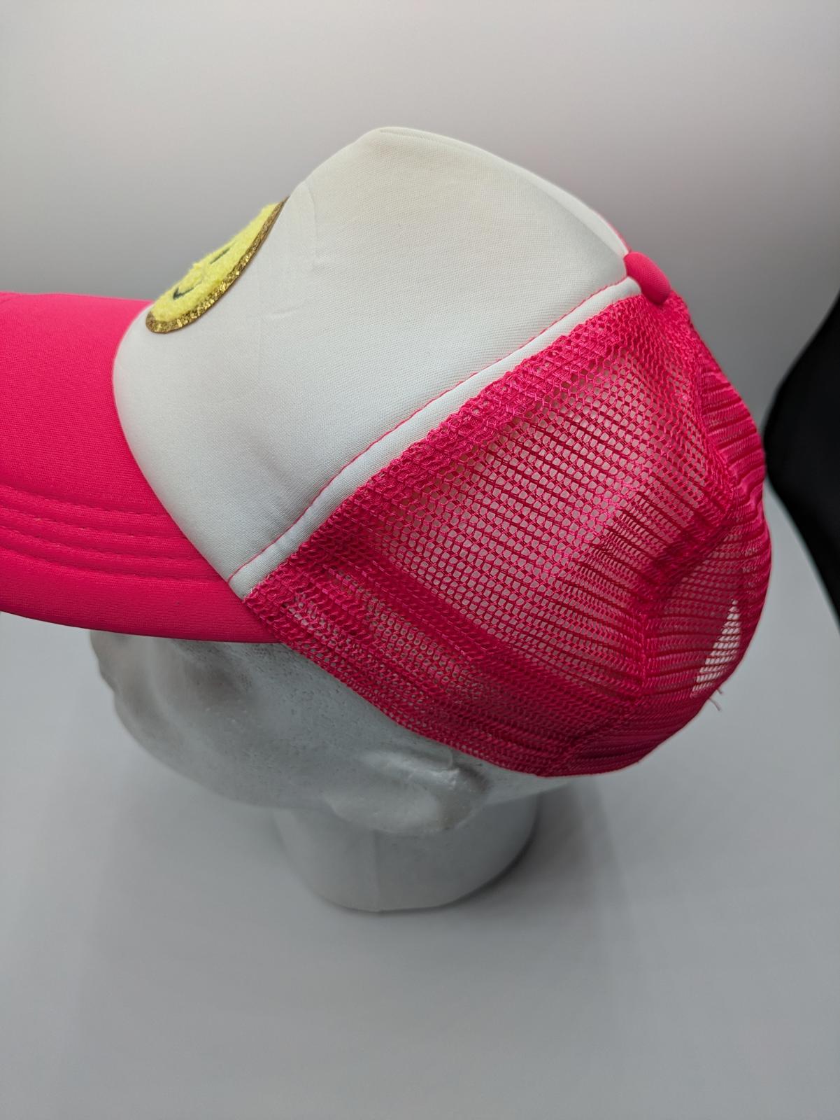 Smiley Face Baseball Hat Cap Glittery Sparkly Pink White OSFA Snapback Trucker - Image 3