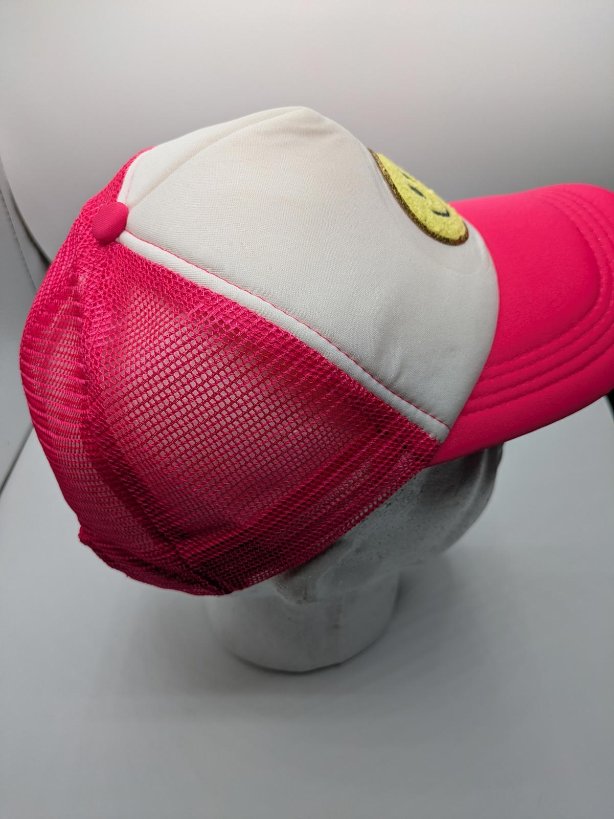 Smiley Face Baseball Hat Cap Glittery Sparkly Pink White OSFA Snapback Trucker - Image 5