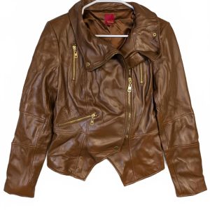 G.I.L.I. Brown Leather Moto Jacket Asym Zip Cropped Biker Style Womens 6