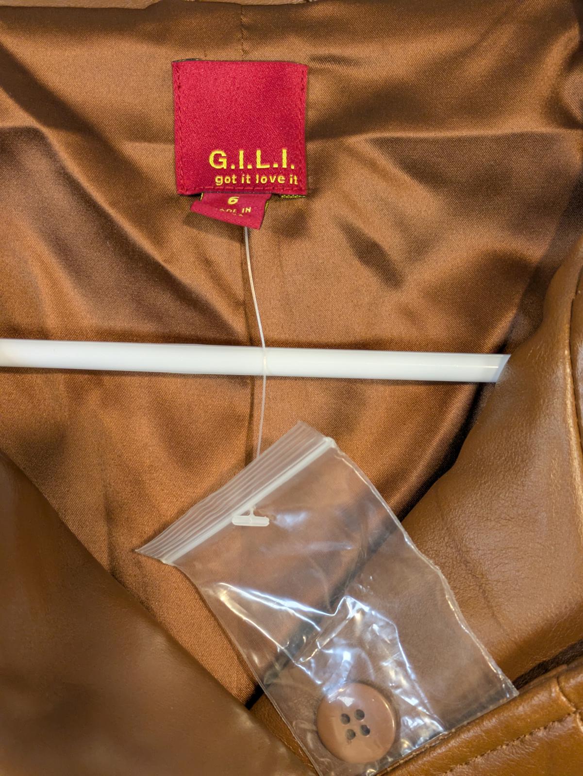 G.I.L.I. Brown Leather Moto Jacket Asym Zip Cropped Biker Style Womens 6 - Image 2
