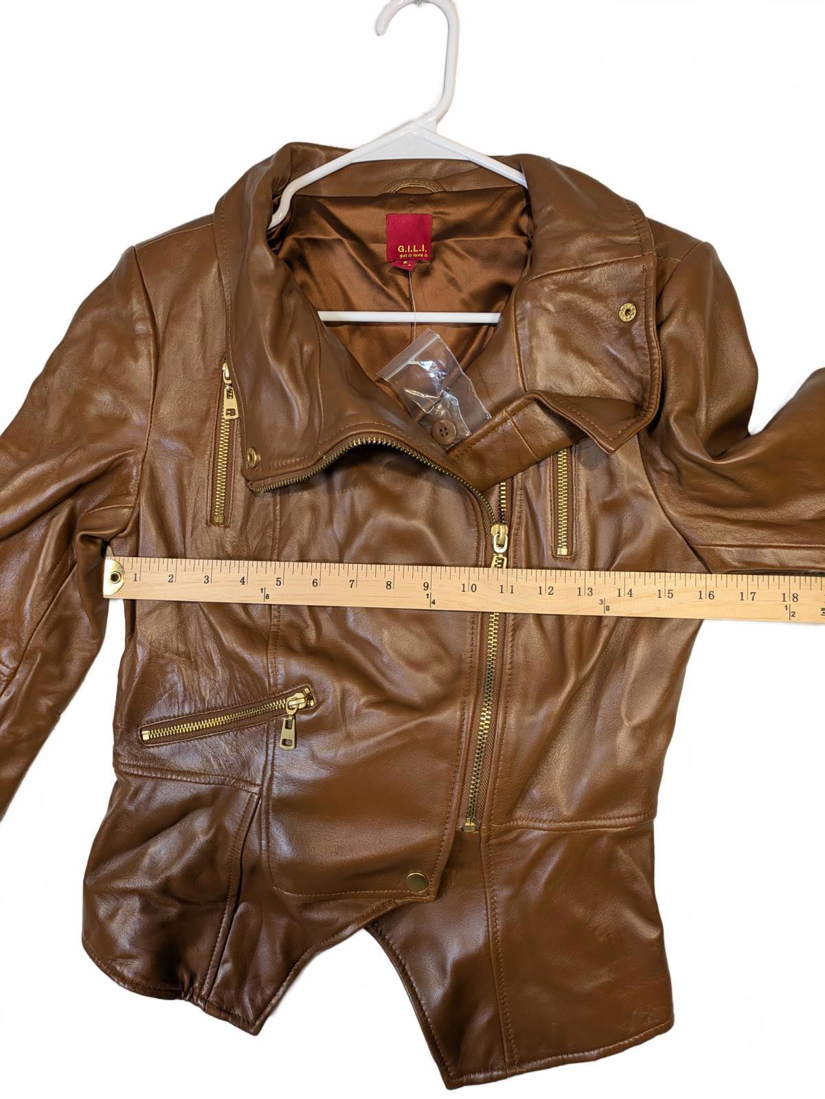 G.I.L.I. Brown Leather Moto Jacket Asym Zip Cropped Biker Style Womens 6 - Image 3