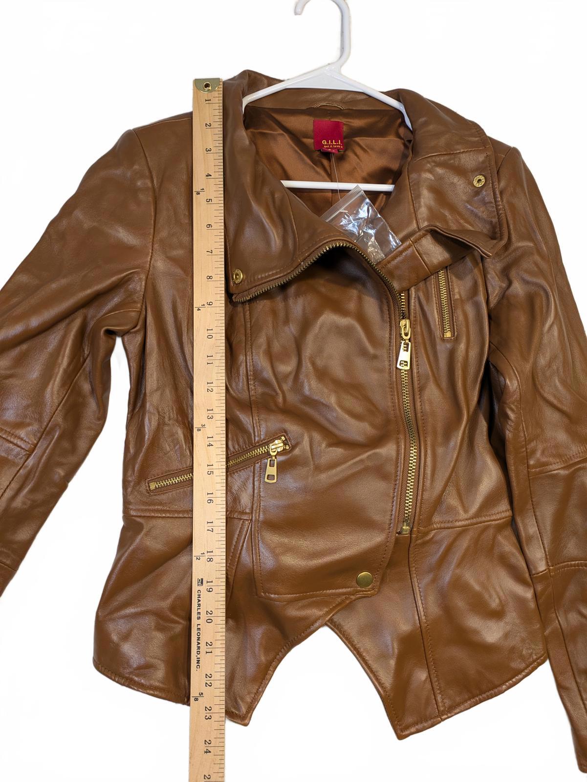 G.I.L.I. Brown Leather Moto Jacket Asym Zip Cropped Biker Style Womens 6 - Image 4