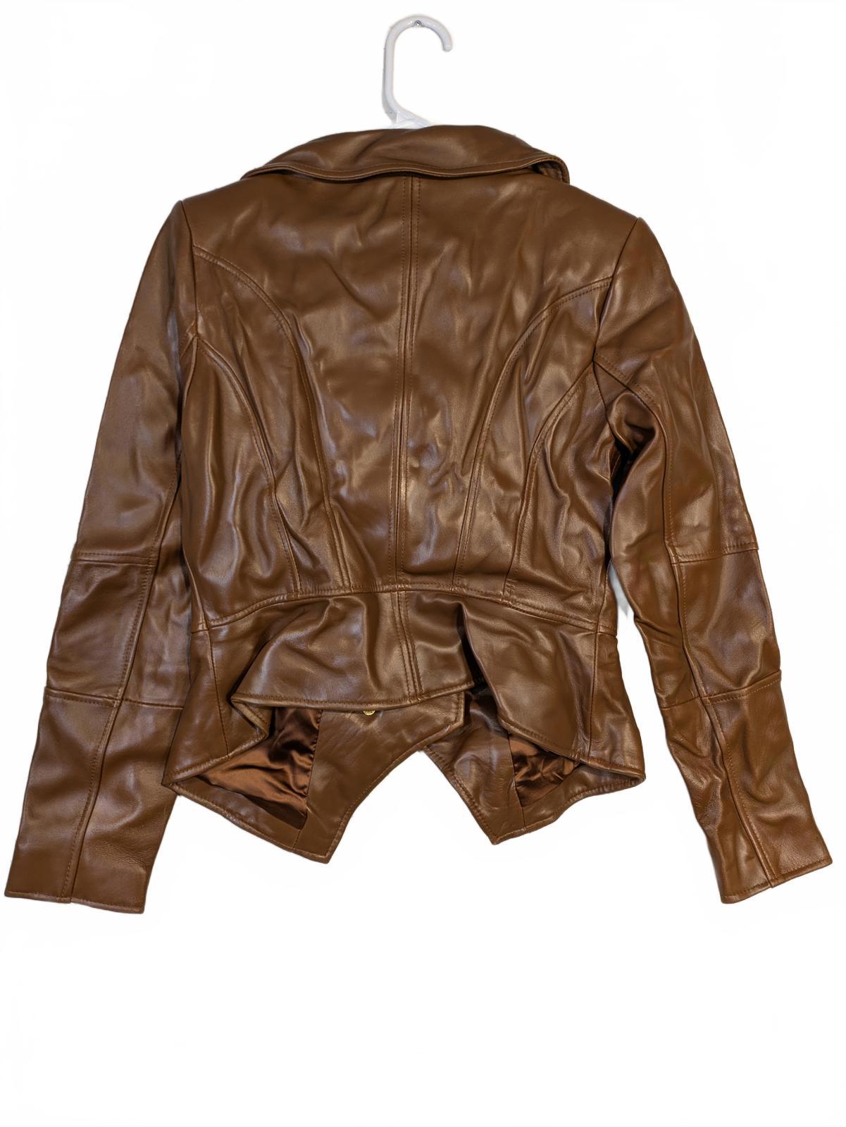 G.I.L.I. Brown Leather Moto Jacket Asym Zip Cropped Biker Style Womens 6 - Image 5