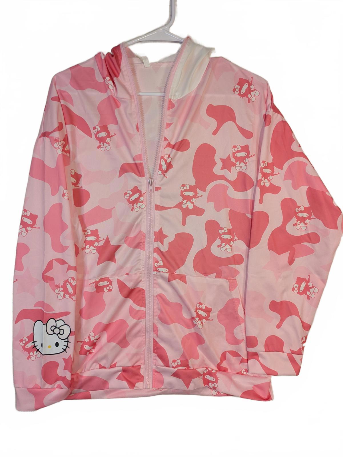 Hello Kitty Pink Camo Zip Hoodie Costume Hood Kawaii Anime Womens Large - Image 2