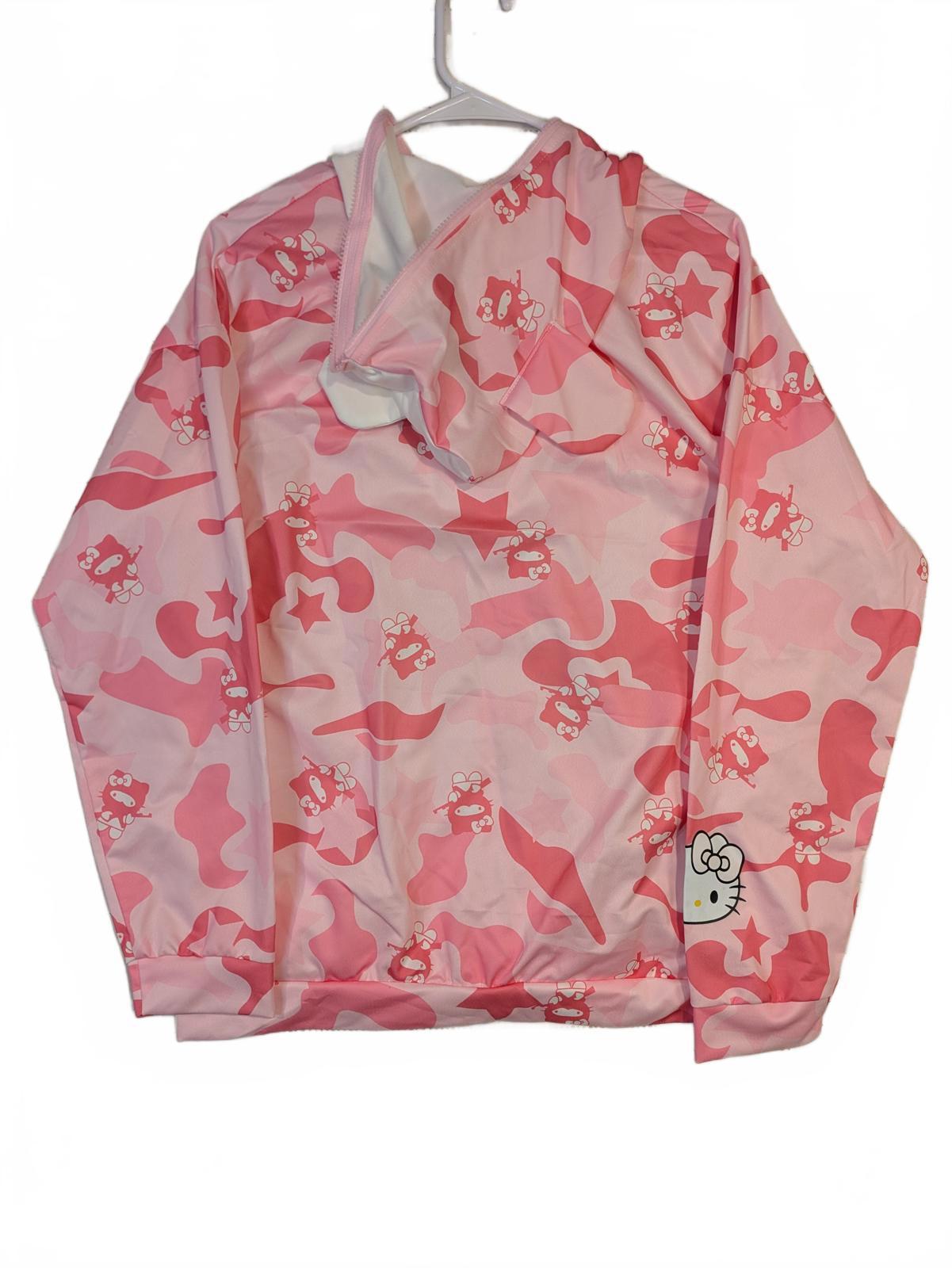 Hello Kitty Pink Camo Zip Hoodie Costume Hood Kawaii Anime Womens Large - Image 3