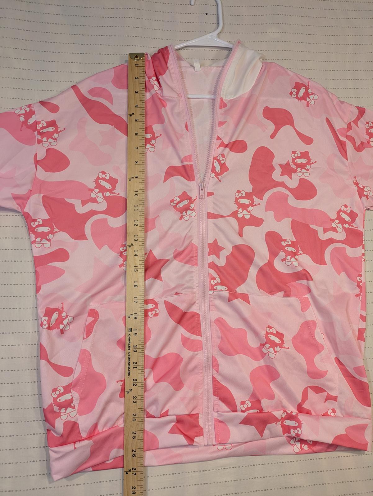 Hello Kitty Pink Camo Zip Hoodie Costume Hood Kawaii Anime Womens Large - Image 6