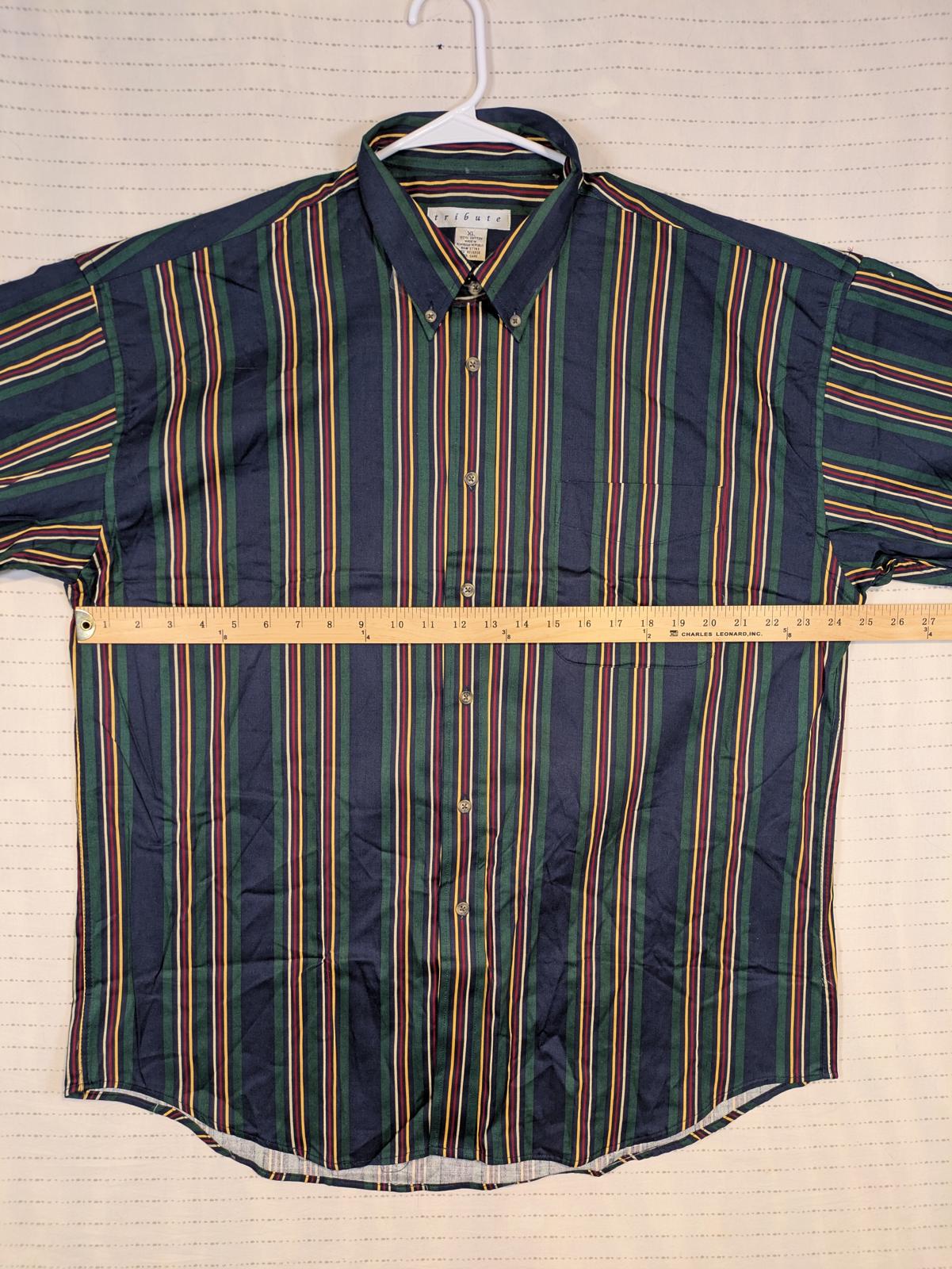 Tribute Striped Button Down Shirt Navy Green Red Cotton Long Sleeve Mens XL - Image 5
