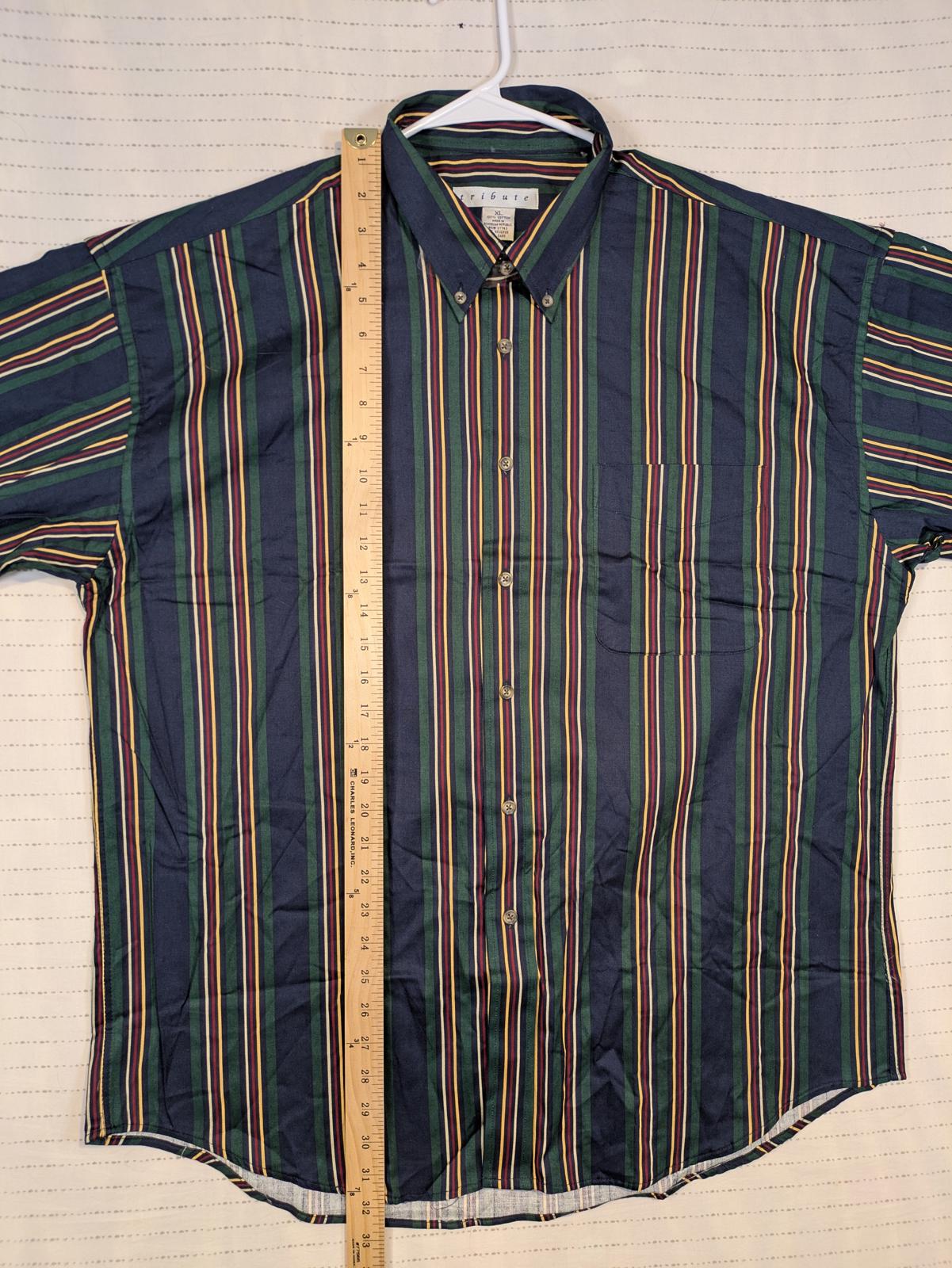 Tribute Striped Button Down Shirt Navy Green Red Cotton Long Sleeve Mens XL - Image 6