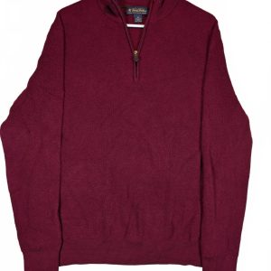 Brooks Brothers Merino Wool Quarter Zip Sweater Burgundy Mens XL Italy Merino