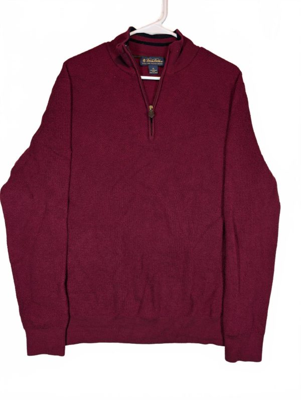 Brooks Brothers Merino Wool Quarter Zip Sweater Burgundy Mens XL Italy Merino