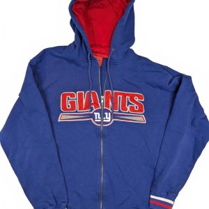 NFL New York Giants Full Zip Hoodie Sweatshirt Mens Medium Blue Red Lined