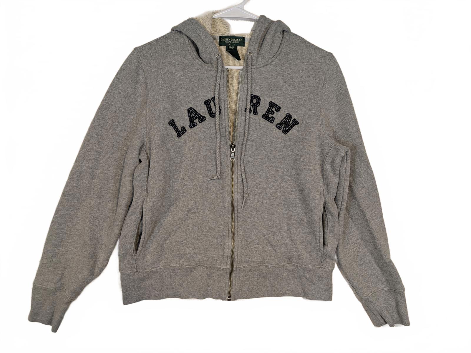 Lauren Jeans Co Full Zip Hoodie Sweatshirt Logo Graphic Womens Petite P/P