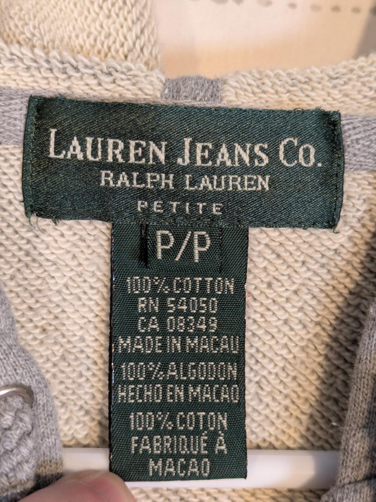 Lauren Jeans Co Full Zip Hoodie Sweatshirt Logo Graphic Womens Petite P/P - Image 2
