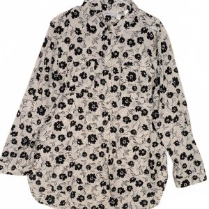 Calvin Klein Floral Button Up Long Sleeve Shirt Womens XL Black White