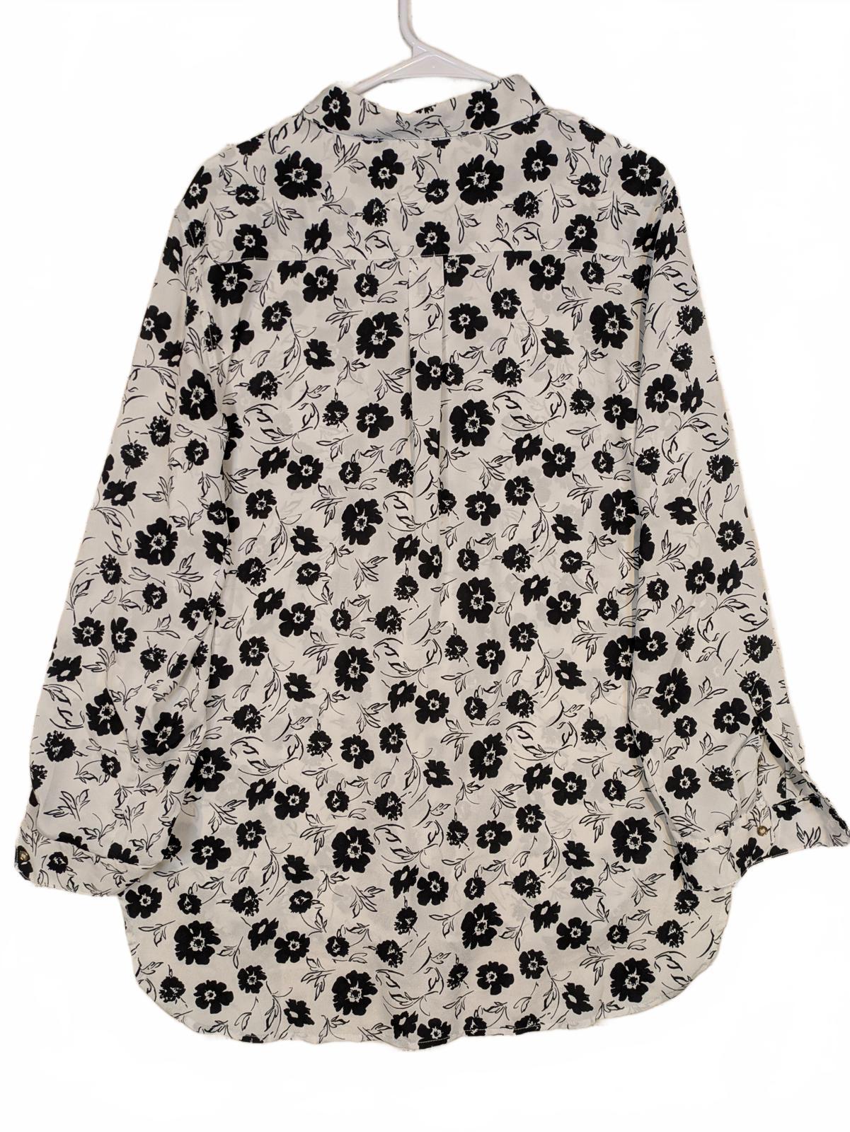 Calvin Klein Floral Button Up Long Sleeve Shirt Womens XL Black White - Image 2