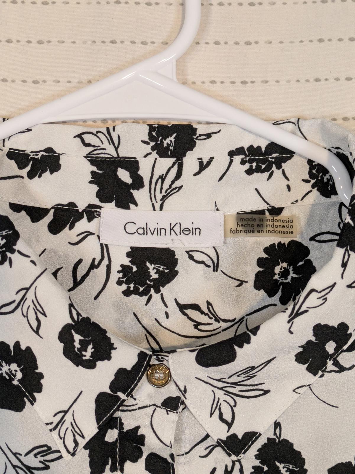 Calvin Klein Floral Button Up Long Sleeve Shirt Womens XL Black White - Image 3