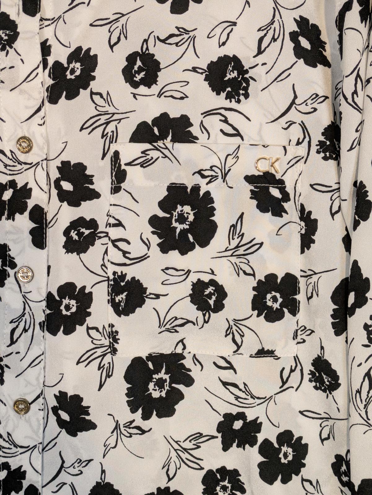Calvin Klein Floral Button Up Long Sleeve Shirt Womens XL Black White - Image 5