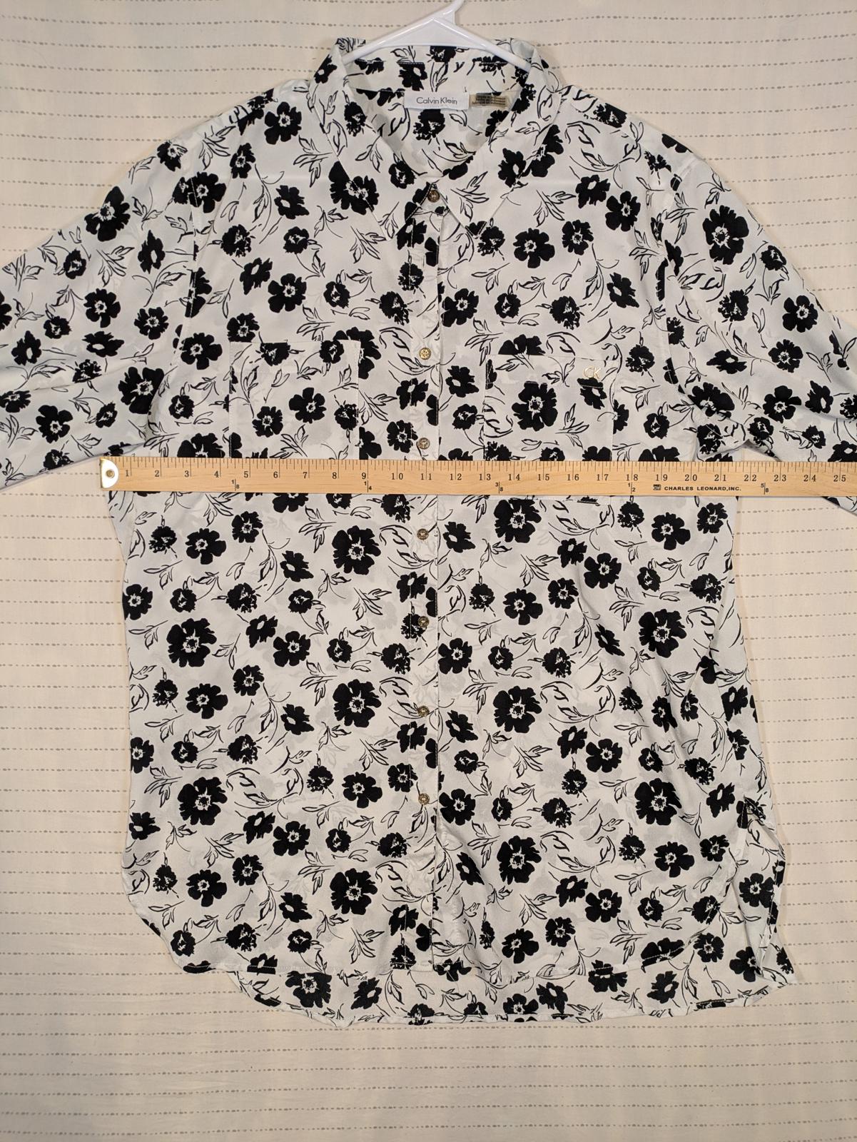 Calvin Klein Floral Button Up Long Sleeve Shirt Womens XL Black White - Image 6