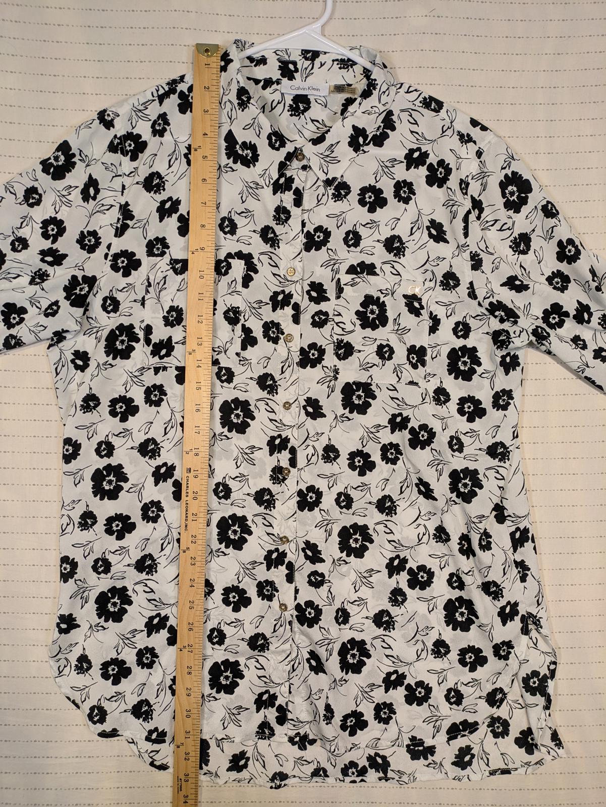 Calvin Klein Floral Button Up Long Sleeve Shirt Womens XL Black White - Image 7